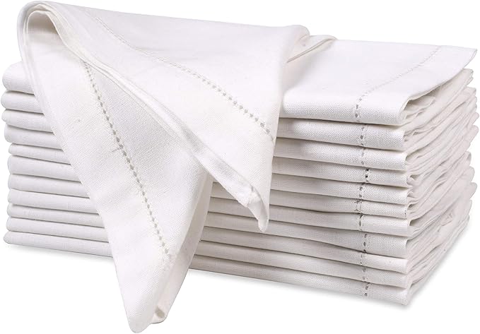 Hausattire Cloth Napkins 12 Pack 20x20 Inches Flax Cotton Washable and Reusable Table Dinner Napkins for Hotel, Restaurant, Weddings,Parties| Absorbent Cloth Napkins Easter Basket Decor|White