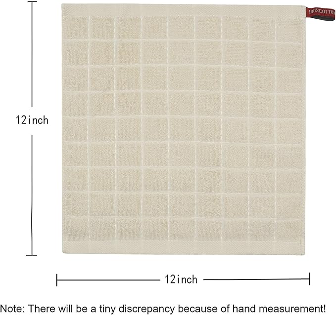 Cotton Terry Dish Cloths, Absorbent Dish Towels for Kitchen Drying, Soft Wash Cloths Multipurpose Dish Rags for Washing Dishes, 12 x 12 Inches, Set of 6 (Beige)