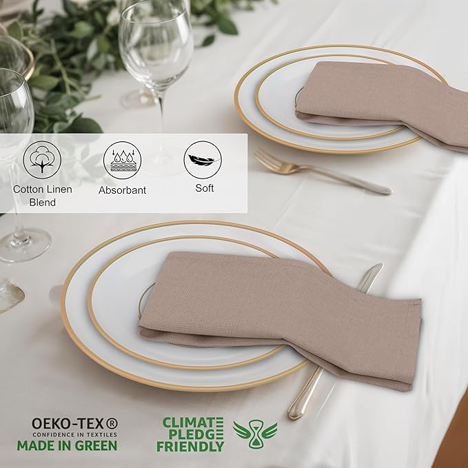 Ruvanti Linen Napkins Set of 12, 18x18 Cloth Napkins, Cotton Linen Blend Napkins Cloth Washable, Soft, Reusable Dinner Napkins for Wedding, Parties, Christmas, Thanksgiving, Everyday Use- Light Taupe