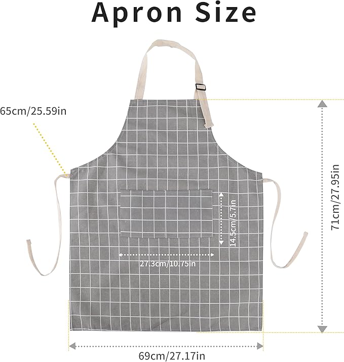 Tosewever 2 Pieces Cotton Linen Waterproof Bib Kitchen Apron with Pockets - Long Ties Adjustable Neck Strap - Unisex BBQ Cooking Drawing Crafting Aprons for Women Chef (Grey/Green, 2)