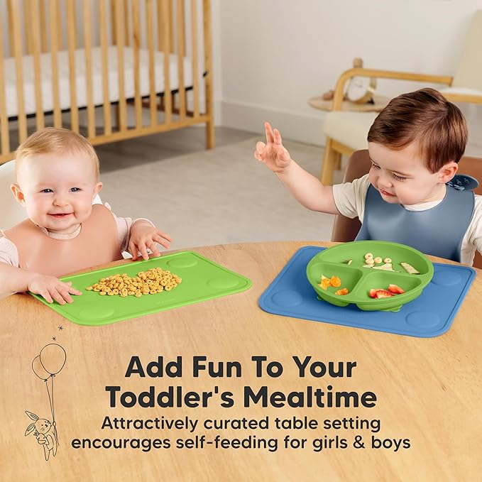 KeaBabies 2pk Silicone Placemats for Toddlers, Kids - 12x9 Non Slip Suction Baby Silicone Placemat for Restaurants, Dining Table,Travel, Easy to Clean, Food Grade/BPA-Free, Small Baby Table Mat (Kea)