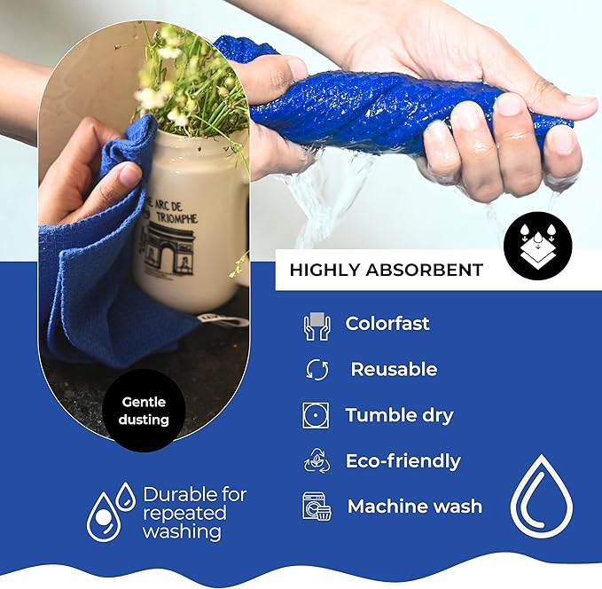 Royal Blue Cotton Cleaning Rags For Housekeeping - Trapos Paños De Limpieza Reutilizables - Kitchen Bar Shop Towel Dish Mop Wash Cloth For House - Reusable Washable Absorbent - 13"x13" 12 Pack