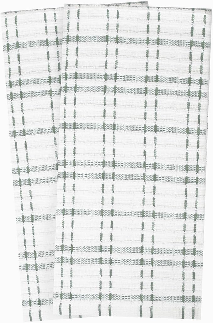 Ritz Royale Collection 100% Combed Terry Cotton, Highly Absorbent, Oversized Kitchen Towel Set, 28" x 18", 2-Pack, Checked, Juniper