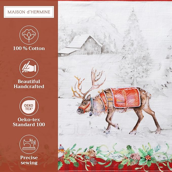Maison d' Hermine Placemats Set of 4 100% Cotton Washable Cloth Place Mats, Reusable Table Mats for Thanksgiving Christmas Decorations Kitchen Dining Party Wedding (Christmas Tradition, 13" x 19")