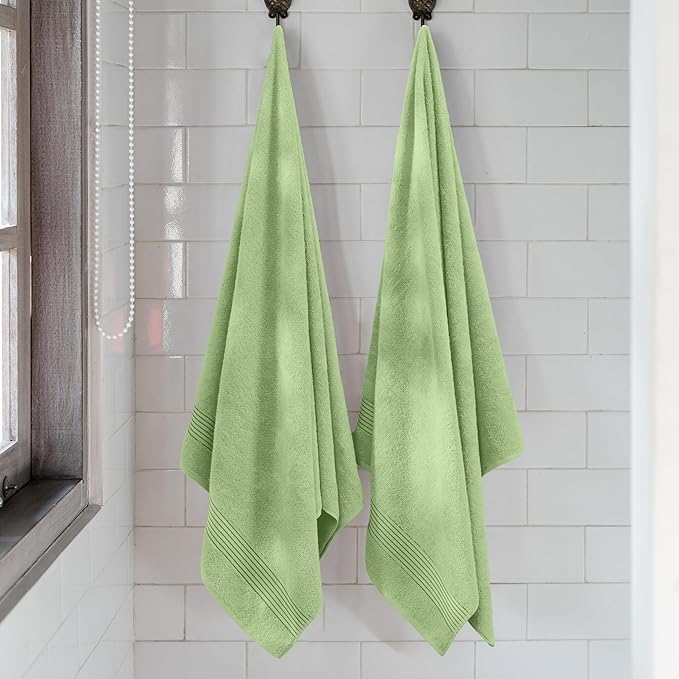 Mocassi Luxury 100% Turkish Cotton 2-Pack Bath Towel Set- Ultra Soft, Quick Dry Highly Absorbent 27 x 54 inch Premium Spa Hotel Quality 2PC Bath Towels - Luxurious Soft Bathroom Towels, Sage