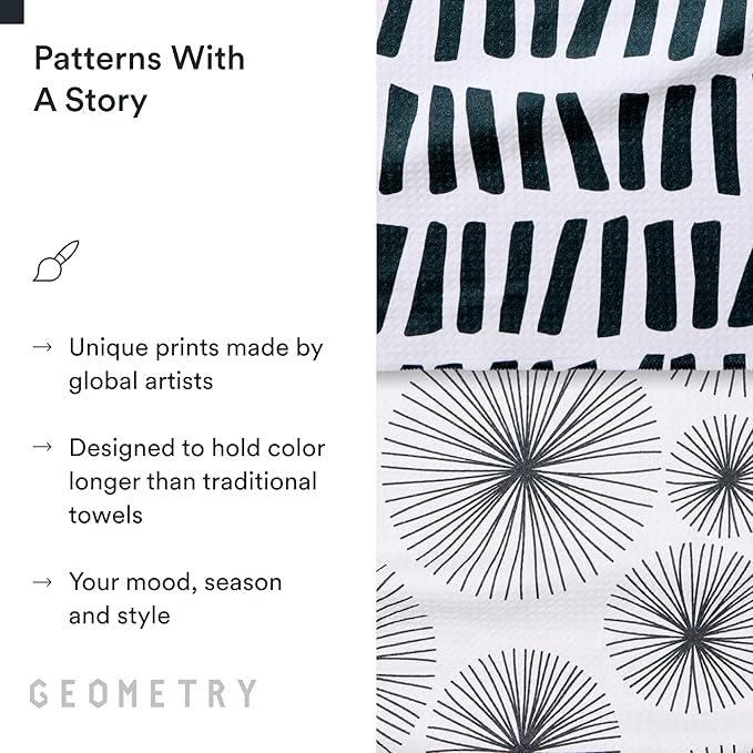 GEOMETRY Kitchen Tea Towels - Quick Dry Microfiber Dish Towels for Kitchen Linework, 18" x 30" 2 Pack