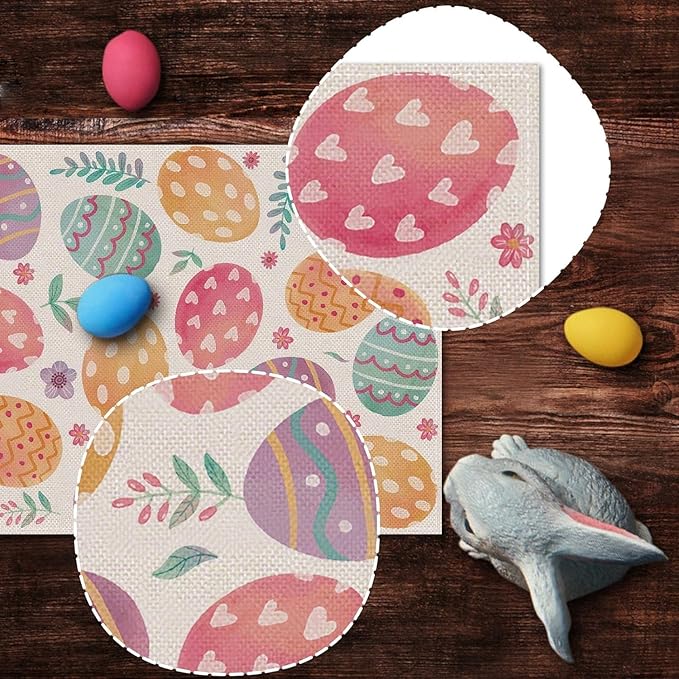 Nepnuser Linen Happy Easter Table Runner Spring Easter Egg Decoration Farmhouse Home Dining Room Kitchen Table Decor (13" x 60")