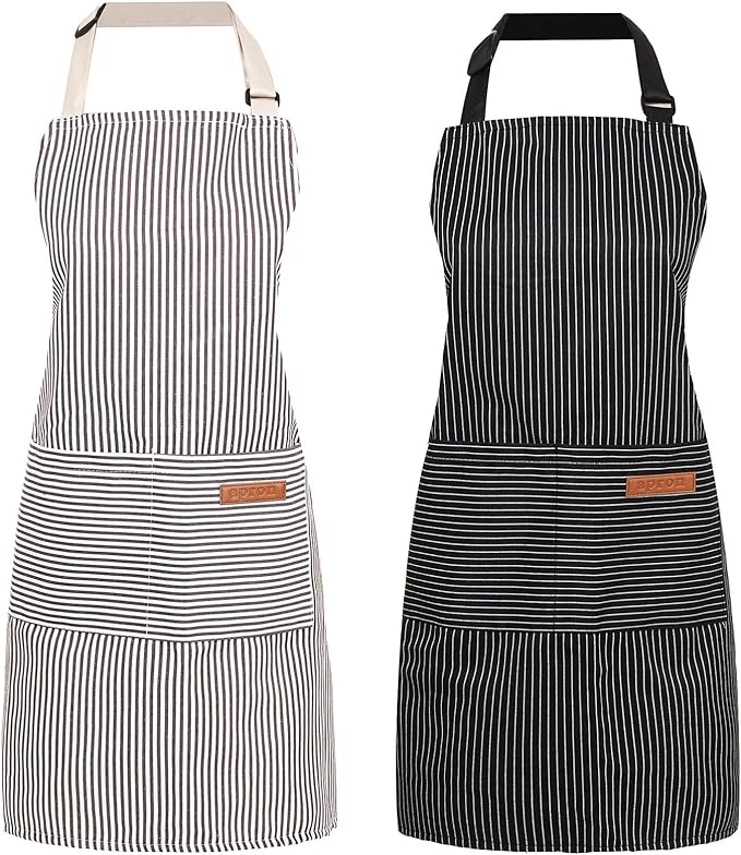 2 Pack Cooking Aprons Adjustable Bib Apron for Women with 2 Pockets, Kitchen Restaurant Men Chefs Aprons