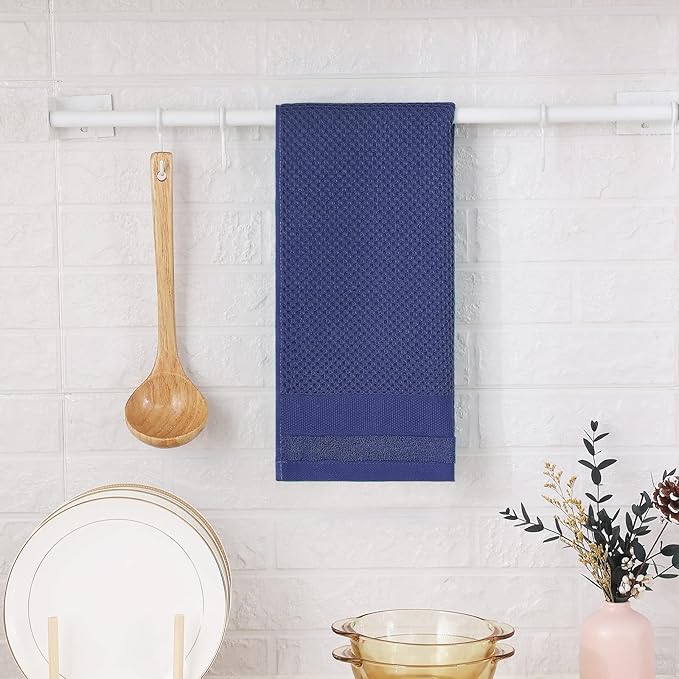 Homaxy 100% Cotton Waffle Weave Kitchen Towels, 13 x 28 Inches Super Absorbent and Machine Washable Dish Towels for Drying Dishes, 4-Packs, Navy Blue