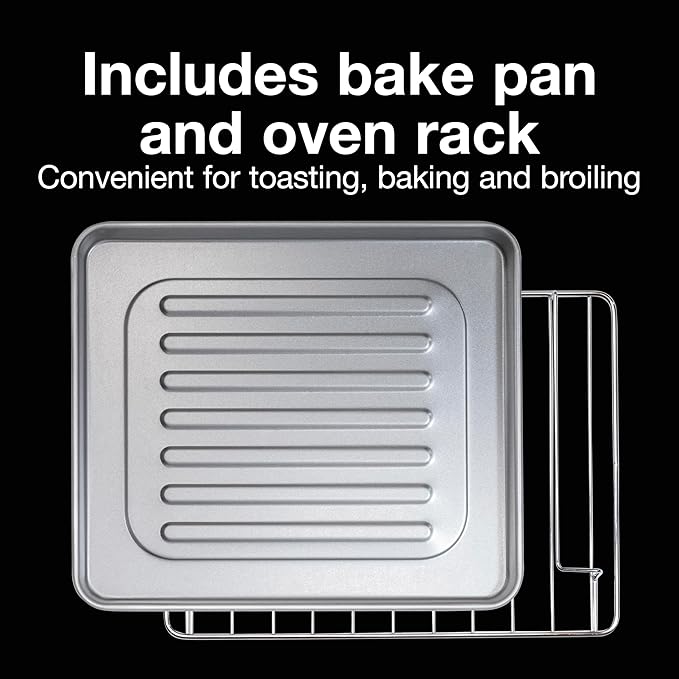 Proctor Silex 4 Slice Countertop Toaster Oven, Multi-Function with Bake, Toast and Broiler, 1100 Watts, 30 min timer and auto-shutoff, Includes Backing Pan and Rack, Black and Silver (31260)