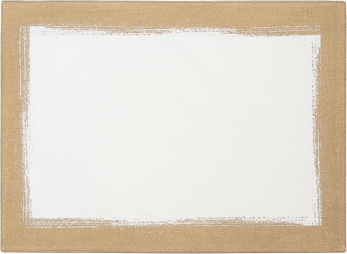 Villeroy & Boch Metallic Brushstroke Modern Linen Blend Placemat Set, 14 Inches x 20 Inches, Set of 4, Ivory and Gold