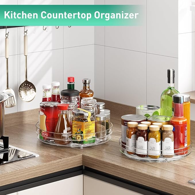 Optish 3 Pack 9.5" Lazy Susan Organizer, Pantry Organizers and Storage, Lazy Susan Turntable for Cabinet, Refrigerator, Closet, Countertop, Non-Skid Fridge Organizer
