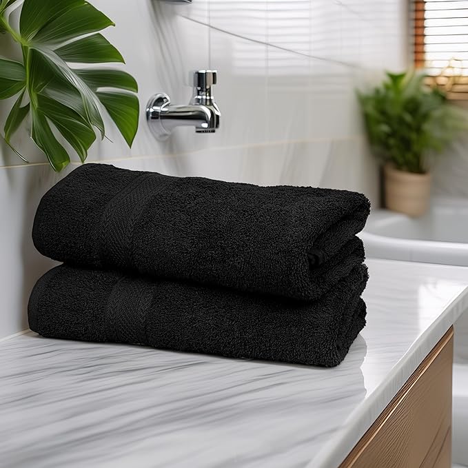 Commercial Bulk Pack of 12 Bath Towels – 100% Cotton Terry 24" x 48" – Ideal for Hotels, Salons, Gyms, Spas & Institutional Use – Black