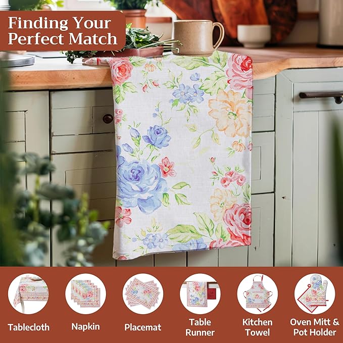 Maison d' Hermine Kitchen Towels Set of 3 100% Cotton 27.50" x 20" Reusable Cloth Tea Dish Towels Absorbent with Hanging Loop for Kitchen Gifts for Mothers Day Spring/Summer (Vintage Floral)