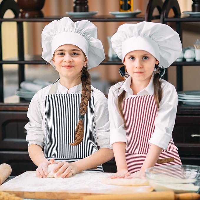 2 Pack Stripes Kids Apron, Kids Cooking Aprons with 2 Pockets, Cute Aprons for Cooking for Boys and Girls