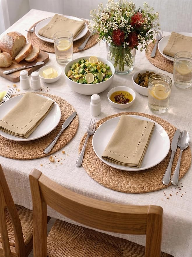 Palisa Beige Cotton Napkins Set of 4 | Premium Hemstitch Detailing Cloth Dinner Napkins 18x18 Inch | Soft Washable & Reusable Table Napkins for Everyday Use Weddings Parties Restaurants & Hotels