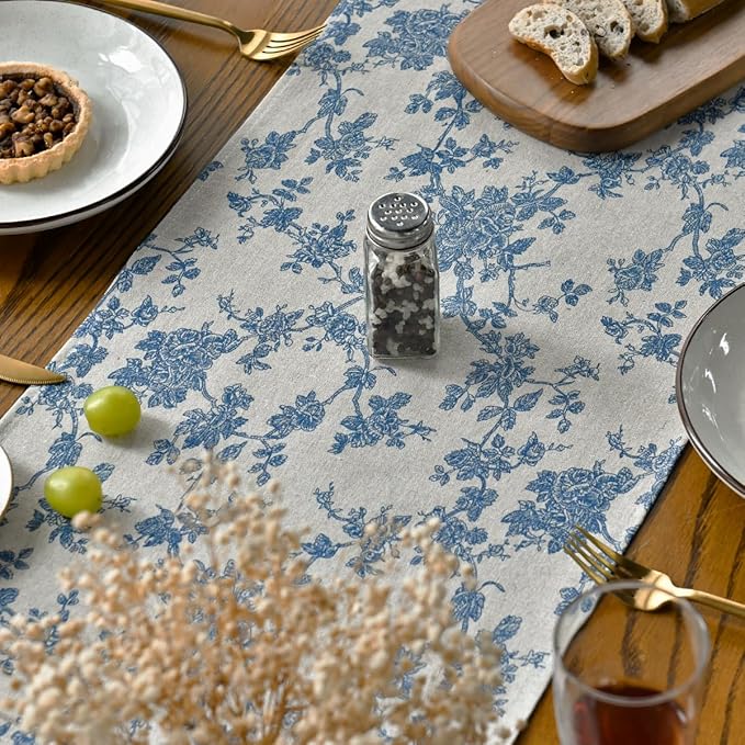 Artoid Mode Monochrome Sketch Branch Toile Textures Chinoiserie Cotton Dark Grey Table Runner, Seasonal Spring Summer Kitchen Dining Table Decoration for Home Party Decor 13x60 Inch