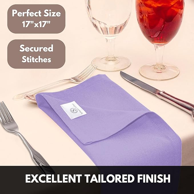 Lavender Cloth Napkins, 4 Pack, 100% Cotton, 17x17 Inches, Premium Quality, Soft Texture, Quick Drying, Great for Spring Holidays, Family Dinners, Baby Showers, Easter - Lavender