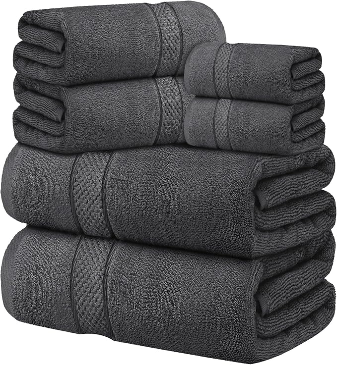 Oakias Premium Towel Set 600 GSM 6 Piece Grey - 100% Ring Spun Cotton Highly Absorbent Towels Set - Super Soft Bathroom Towel Set - Hotel Quality Double Stitched Hem - Ideal for Hotels, Spa, Gyms