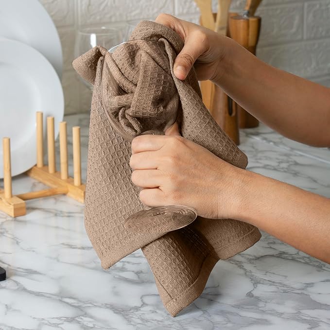 Blue Needles Waffle Weave Kitchen Towels, 15x25 Inches 100% Cotton Set of 4 Dish Towels for Kitchen, Ultra Soft & Absorbent with Hanging Loop, Spring Summer Dish Rags for Quick Drying - Beige