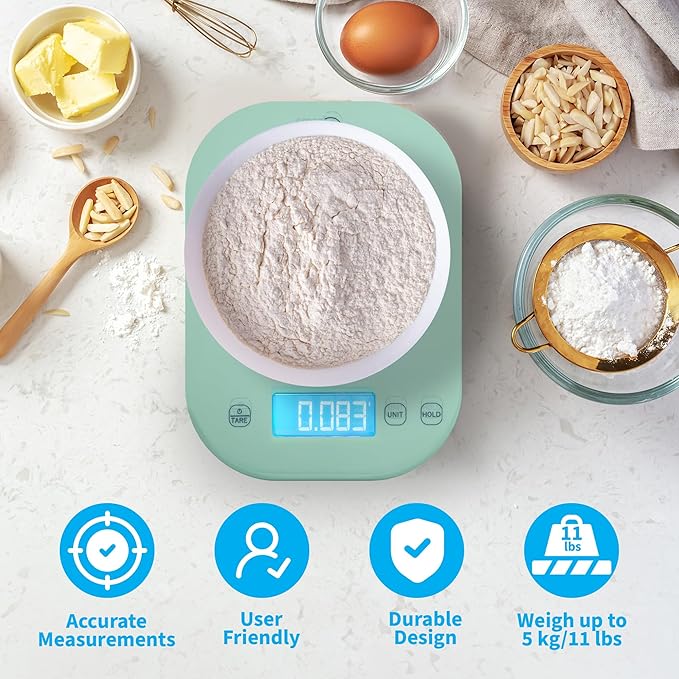 Smart Weigh Mint Green Digital Kitchen Scale for Cooking, Weight Loss, Calorie Tracking, Baking, Food Portion Control, and Meal Prep - Accurate Measurements in Grams and Ounces