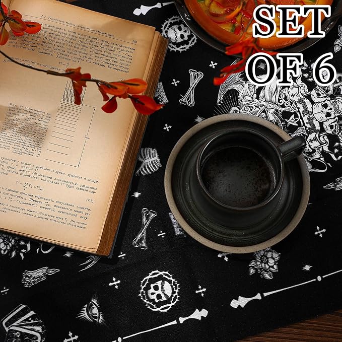 Bencailor 6 Pcs Retro Kitchen Towels 15.7 x 23.6 Inch Farmhouse Vintage Hand Towels Decorative Absorbent Dish Cloth for Bathroom Decor for Cooking Baking Cleaning(Black,Gothic)