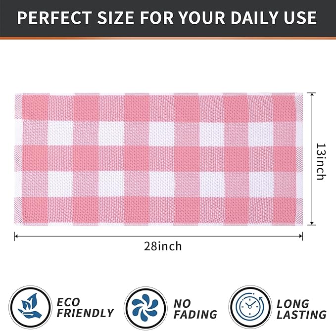 Mordimy 100% Cotton Waffle Weave Kitchen Towels, 13 x 28 Inches, Super Soft and Absorbent Buffalo Check Dish Towels for Drying Dishes, 4-Pack, Pink
