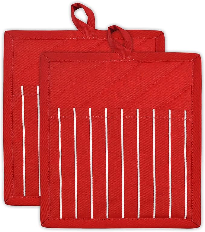 Professional and Commercial Grade, Chef Stripe Kitchen, Potholders, Tango Red