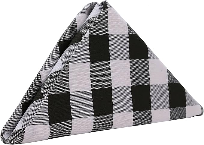 Your Chair Covers - 20 Inch Square Premium Polyester Cloth Napkins 10 Pack - Checkered Black, Oversized, Gingham Checkered Blue Napkin, Restaurant and Hotel Multi Use