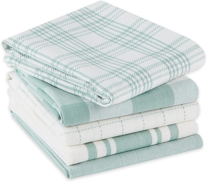 DII Everyday Basic Kitchen Collection Large Woven Cotton Dishtowel/Tea Towel Set, 18x28, Jadeite, 5 Count
