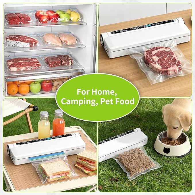 Vacuum Sealer Machine 95KPA Powerful Suction, 10s Fast Seal, Dry & Moist Modes, Compact Food Vacuum Sealer with 30 Bags Included, Automatic Food Saver for Meal Prep, Sous Vide & Kitchen Storage