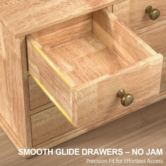 Oak Desk Organizer with Drawers, Wooden Desktop Storage Box with Metal Handles & Non-Slip Silicone Pads, 4 Drawer Tabletop Organizer for Office, Bedroom, Bathroom, Vanity, Makeup – Light Burnt Brown