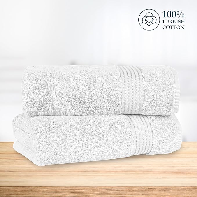 Mocassi Luxury 100% Turkish Cotton 2-Pack Bath Towel Set- Ultra Soft, Quick Dry Highly Absorbent 27 x 54 inch Premium Spa Hotel Quality 2PC Bath Towels - Luxurious Soft Bathroom Towels, White