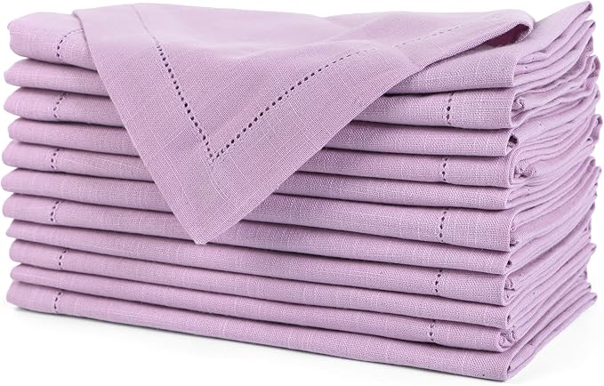 FINGERCRAFT Cloth Napkins, Hemstitched Napkins Cloth, 20 x 20 Inch Generous Picot Hem and Mitered Corner, Everyday Use Premium Quality Perfect for Parties Dinners Weddings Cocktail Set of 6 Lavender