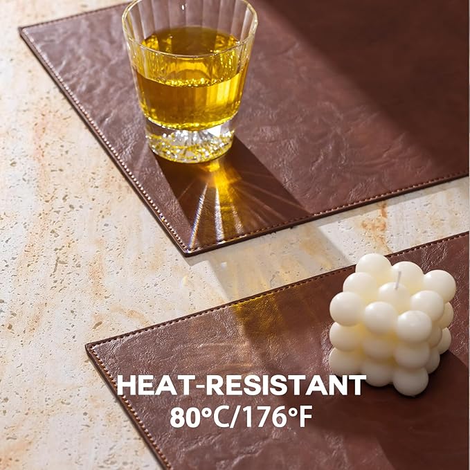 Faux Leather Placemats Set of 8 Vinyl Washable Wipeable Table Mats for Kitchen Dining Table Heat Resistant Waterproof Indoor/Outdoor Placemats Non-Slip Easy Clean Place Mats (Reddish Brown)