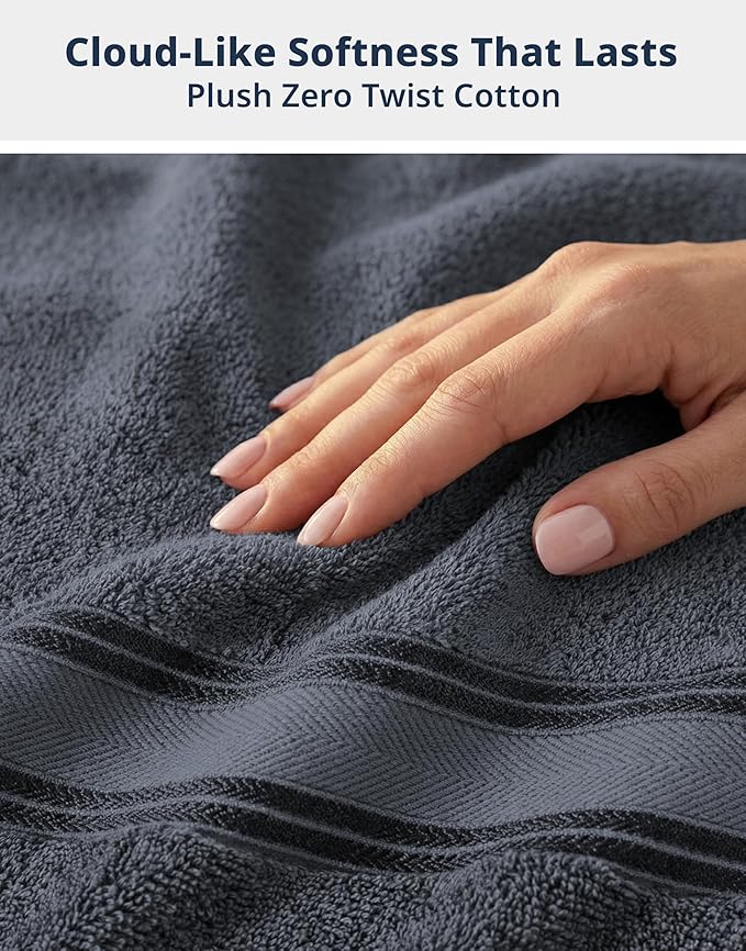 LANE LINEN Towel and Washcloths Set of 12 – 100% Cotton, Zero Twist, 4 Large Bath Towel, 4 Hand Towels & 4 Wash Cloths, Quick Dry & Long-Lasting, Perfect for Family Bathrooms, Easy Care – Cool Grey