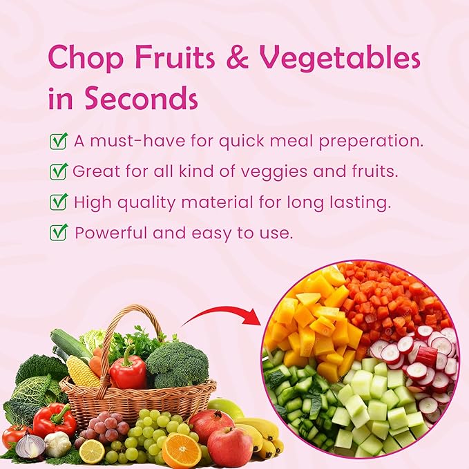 16-in-1 Vegetable Chopper & Mandoline Slicer with Container, Multifunctional Food Chopper, Onion Dicer & Grater for Potato, Carrot, Garlic and Salad, Kitchen Gadgets & Essentials (Pink)