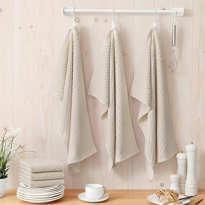 Homaxy 100% Cotton Terry Kitchen Towels(15" x 25", 6 Pack), Soft and Super Absorbent Dish Towels, 380 GSM Reusable Tea Towel with Hanging Loop, Pineapple Grid Designed, Beige