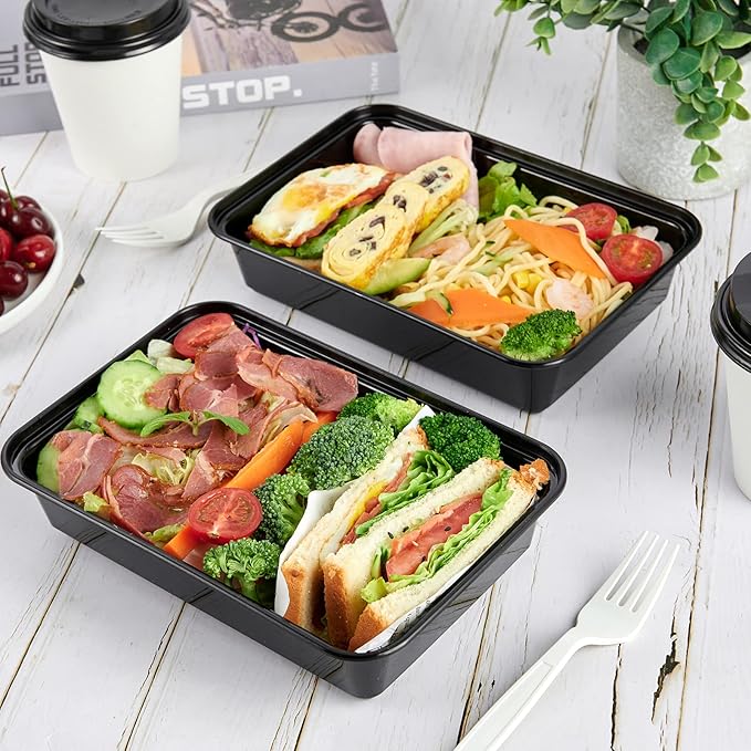 MUCHII 34 oz Meal Prep Containers With Lids, 30 Count To Go, Plastic Disposable Food Containers Microwave and Freezer Safe