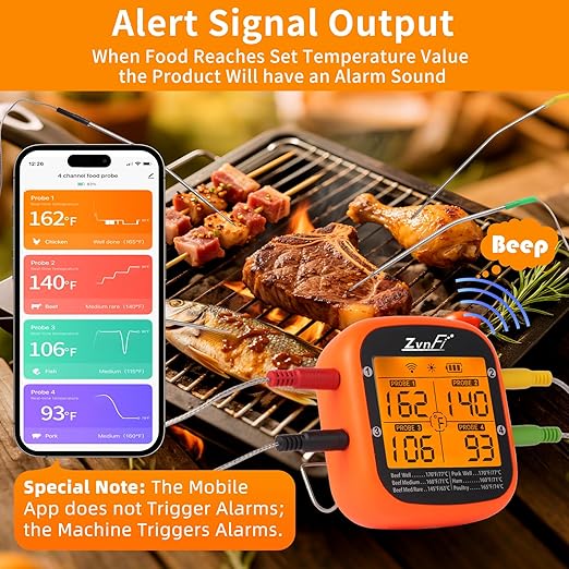 Instant Read Food Meat Thermometer Wireless Digital with LCD Display and 4 Stainless Probes,Advanced Electronic Thermometer Waterproof for BBQ Cooking Kitchen Outside Grill