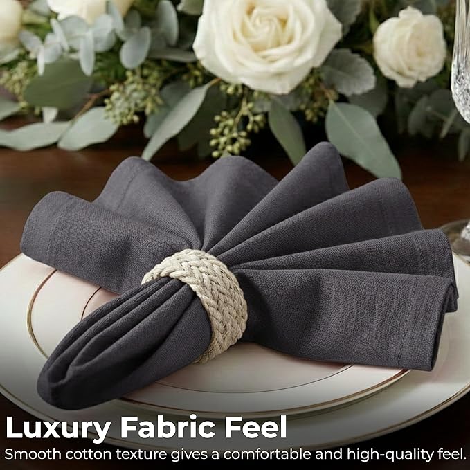 Ramanta Home Charcoal Cotton Dinner Napkins Set of 12, 18x18 Inch 100% Cotton Cloth Napkins, Reusable Fabric Table Napkins for Everyday Dining, Parties, Weddings, Spring & Easter Table Décor Washable