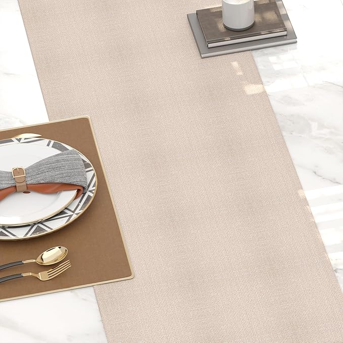 Set of 4,Soft Caddice Faux Linen 2 Side Place Mats Heat Resistant Dining Table Place Mats Kitchen Table Mats 12 x 18 Natural Linen