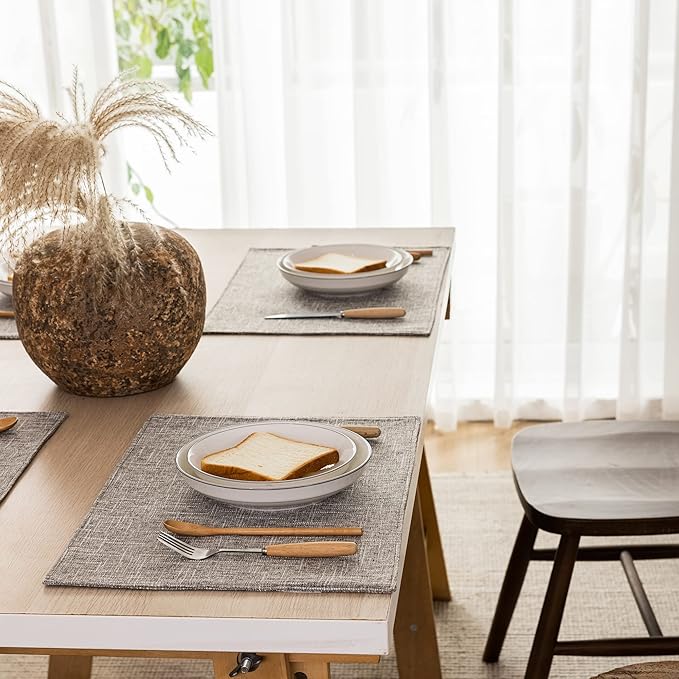 Kevin Textile Placemats, Set of 4 Heat-Resistant Placemats for Kitchen Table, Washable Durable Linen Table Mats Woven Placemats (4 Pcs, 13"x19", Sesame Grey)