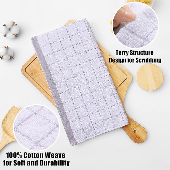 Homaxy 100% Cotton Terry Kitchen Dish Cloths, Ultra Soft and Absorbent Dish Towels for Kitchen, Suitable for Drying and Washing Dishes, 6 Pack, 12 x 12 Inches, White