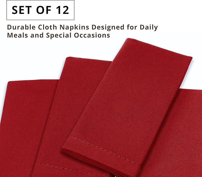 PurpleEssences Set of 12 Hemstitch Cloth Dinner Napkins 100% Cotton - Soft Durable Washable - Ideal for Wedding Spring Easter Summer - Perfect Everyday Use Table Linen 18x18 - Red