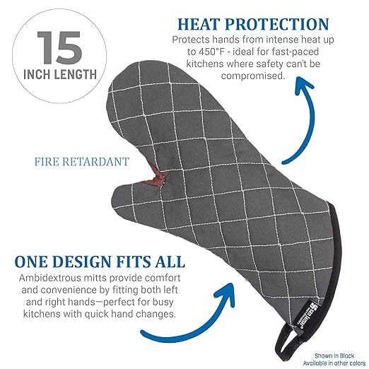 San Jamar 800FG15 BestGuard Commercial Heat Protection Up to 450° F Oven Mitts (Pair), 15" Length, Tan