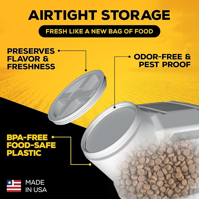 Vittles Vault Traditional Pet Food Storage Container For Dog Kibbles/Bird Seed/Oatmeal/Rice/Flour/Cereal, BPA Free Plastic, Sealed Airtight For Cat Food, Up To 40 lb, Made in USA, With Scoop, Gray