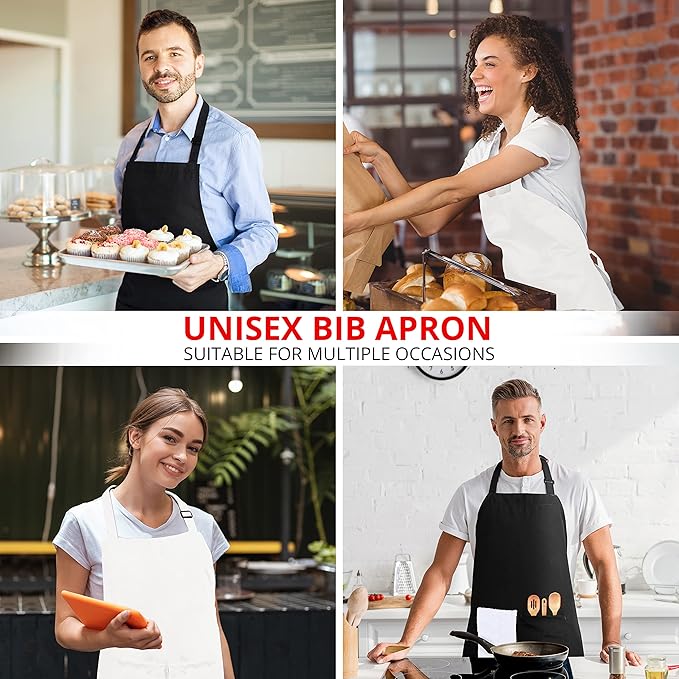 Utopia Kitchen 2 Pack Bib Apron, Adjustable with 2 Pockets, Water and Oil Resistant, Cooking Kitchen Chef Apron for Women Men