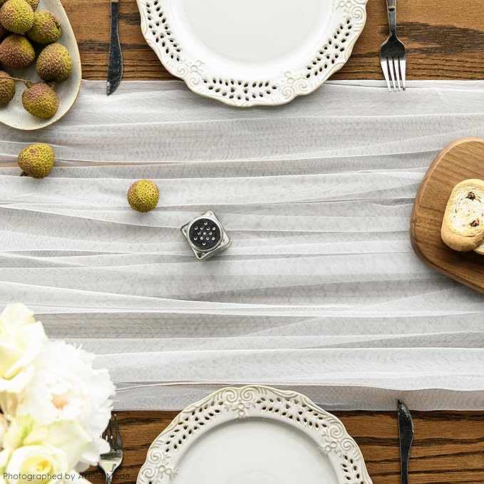 Artoid Mode Ivory Gauze Table Runner 120 Inch 10FT, Seasonal Sheer Kitchen Dining Holiday Wedding Birthday Baby Shower Table Decor for Home Party