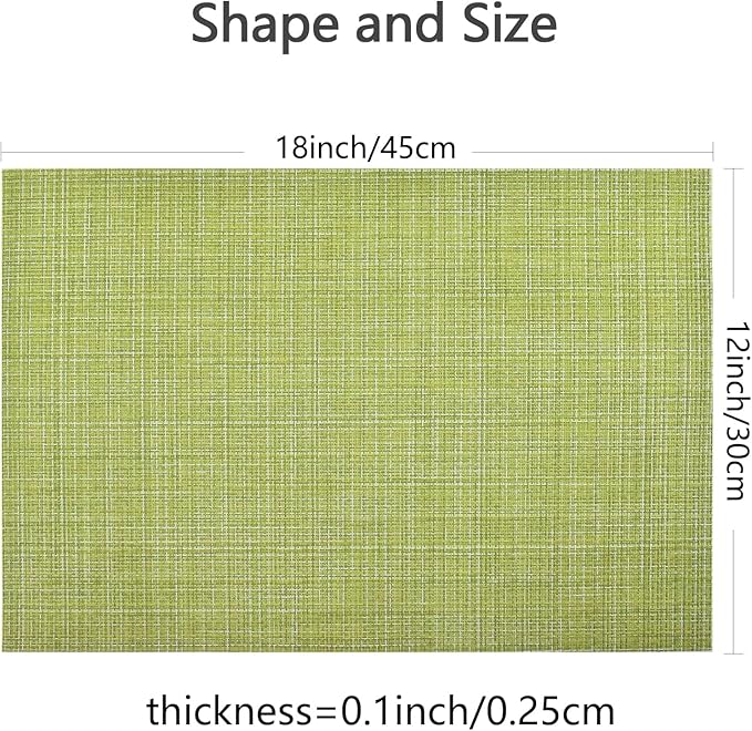DACHUI Placemat, Crossweave Woven Vinyl Non-Slip Insulation Placemat Washable Table Mats Set of 6 (6pc, Green)